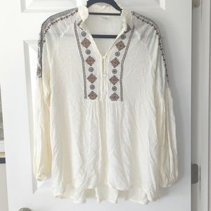 Cream Sheer blouse with gold/blue medallion embroidery